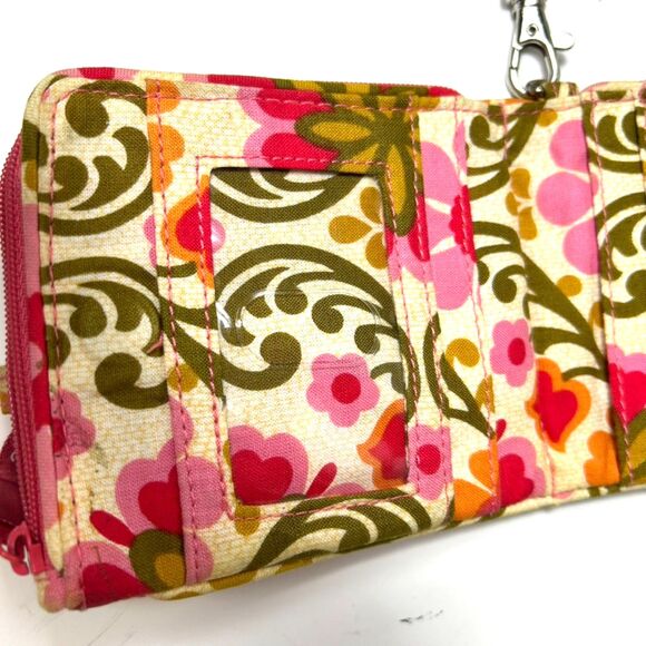 Vera Bradley Folkloric Yellow Pink Red Green Floral Pattern Double ID Wristlet - Picture 4 of 13